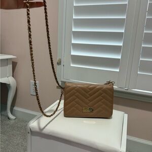 Bebe Tan Quilted Crossbody Bag with Chain Strap